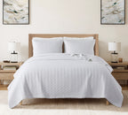 White Pintuck Brushed Microfiber Quilt Set – 3 Piece