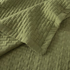 Sage Green Box Stitch Brushed Microfiber Quilt Set – 3 Piece