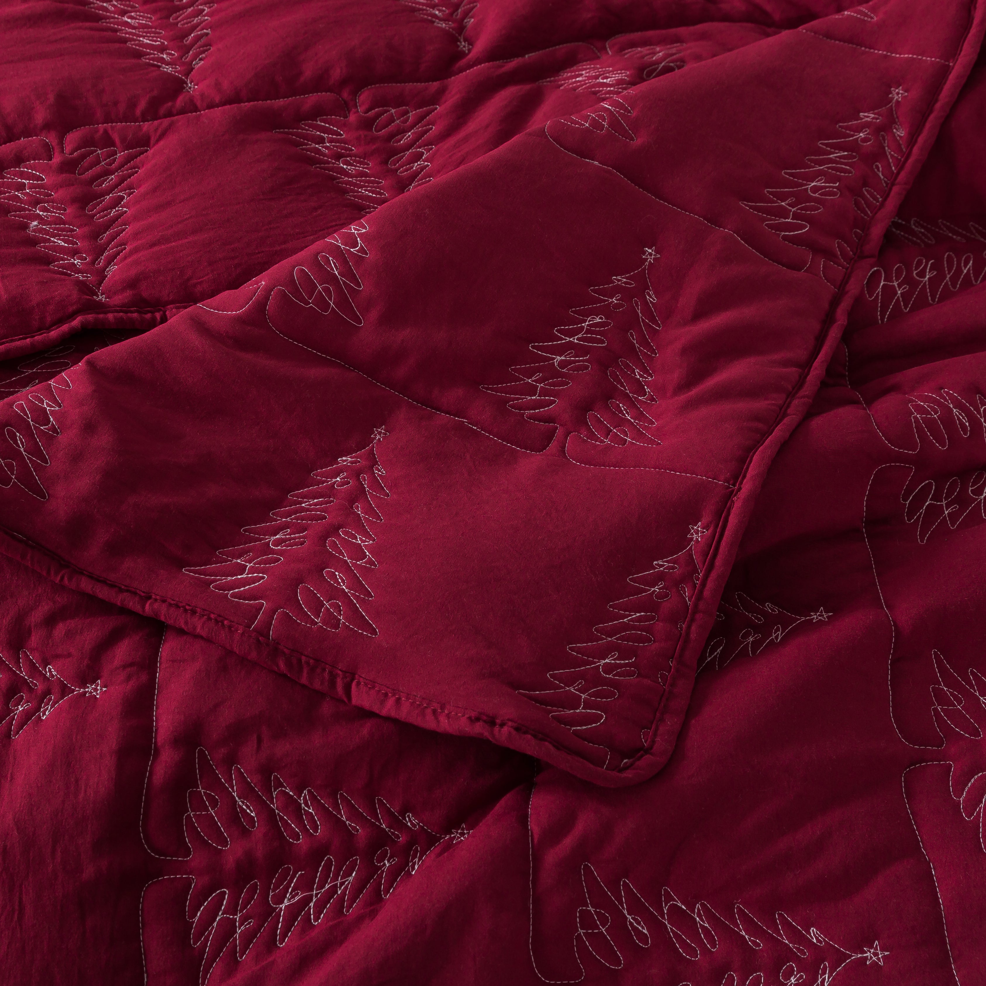 Christmas Tree Red Brushed Microfiber Quilt Set – 3 Piece