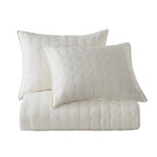 Cream Taupe Cross-Stitch Grid Brushed Microfiber Quilt Set – 3 Piece