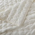 Cream Taupe Cross-Stitch Grid Brushed Microfiber Quilt Set – 3 Piece