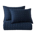 Navy Geometric Stitch Brushed Microfiber Quilt Set – 3 Piece