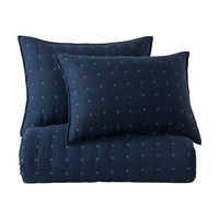 Navy quilt with geometric stitching and two matching pillow shams (view 2)