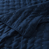 Navy quilt with geometric stitching and two matching pillow shams (view 3)