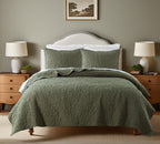 Embroidered Bow Brushed Microfiber Quilt Set – 3 Piece
