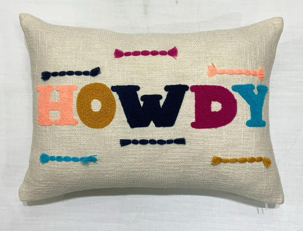“HOWDY” Embroidered Lumbar Pillow