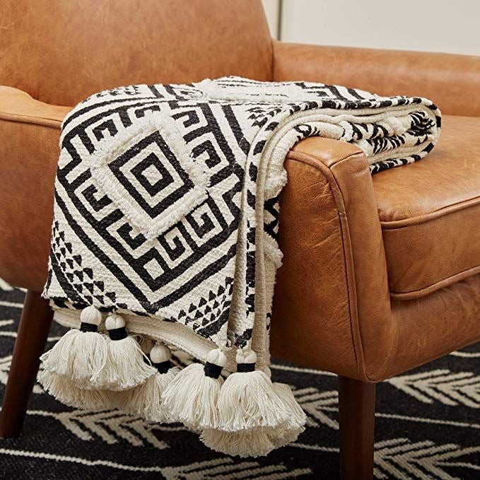 Harbor Stripe Beaded-Fringe Throw — Grey