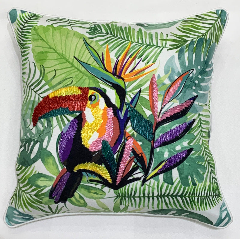 Jungle Toucan Embroidered Pillow
