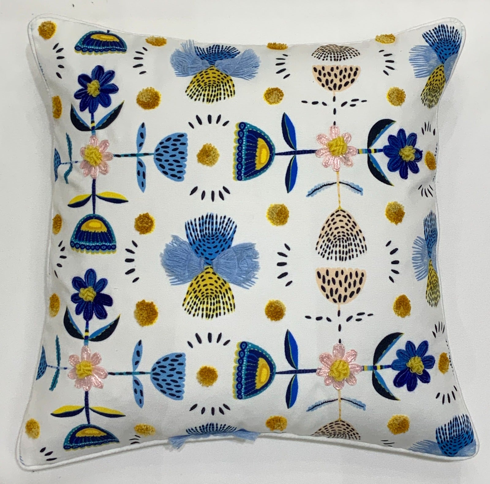Abstract Flower Pillow (Blue & Mustard)