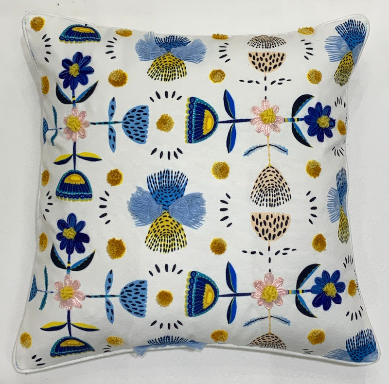 Abstract Flower Pillow (Blue & Mustard)