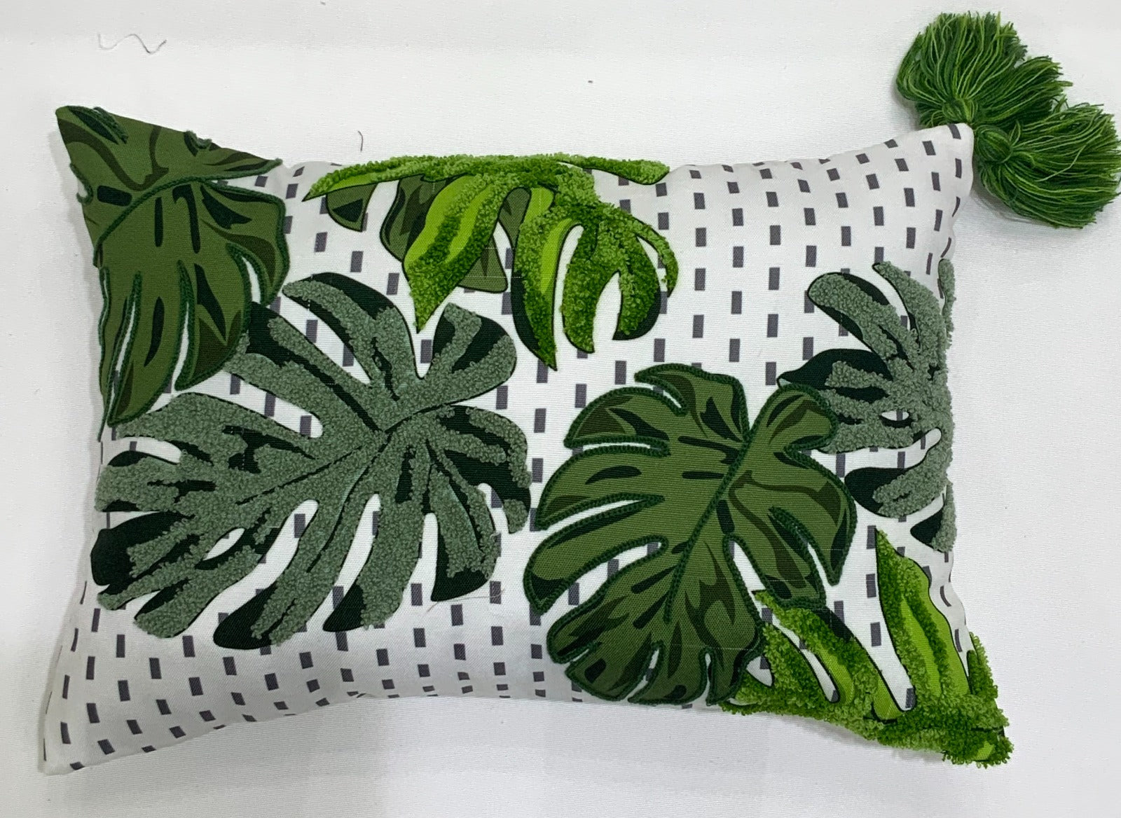 Monstera Lumbar Pillow with Tassels