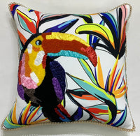 Tropical Toucan Embroidered Pillow
