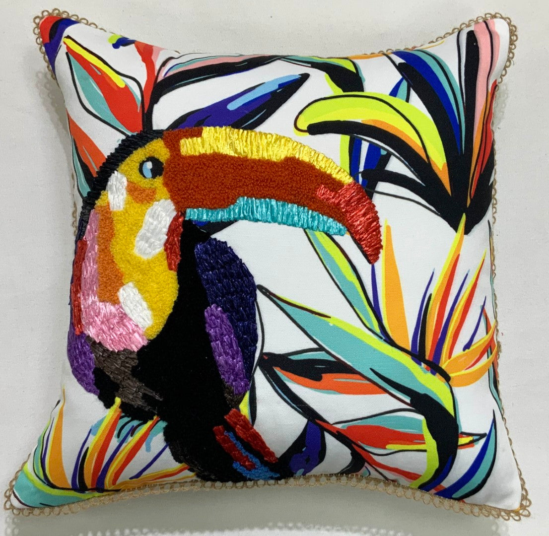 Tropical Toucan Embroidered Pillow