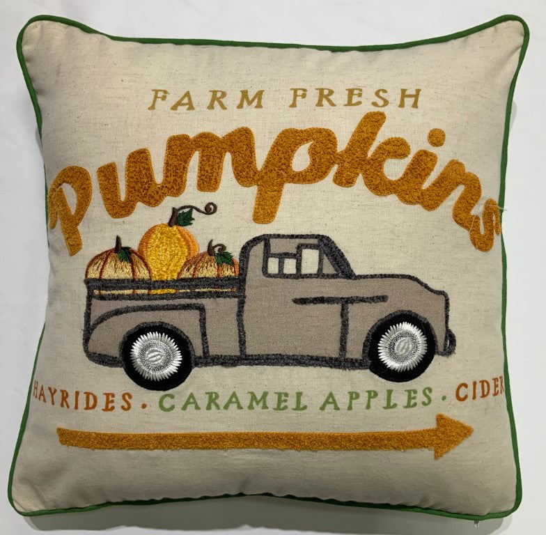 Pumpkin Wagon Pillow (Striped)