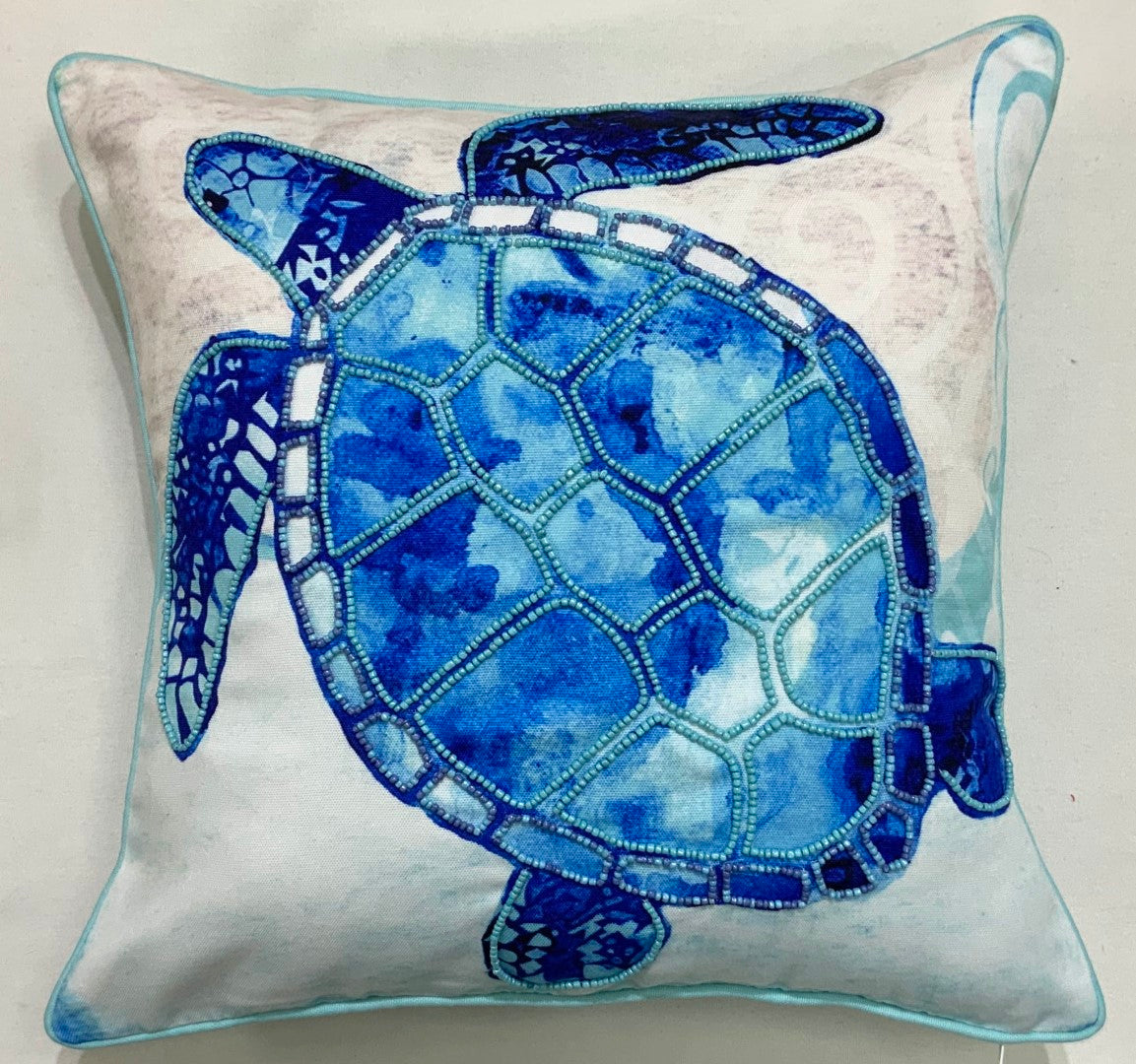 Ocean Turtle Pillow (Aqua Piped)