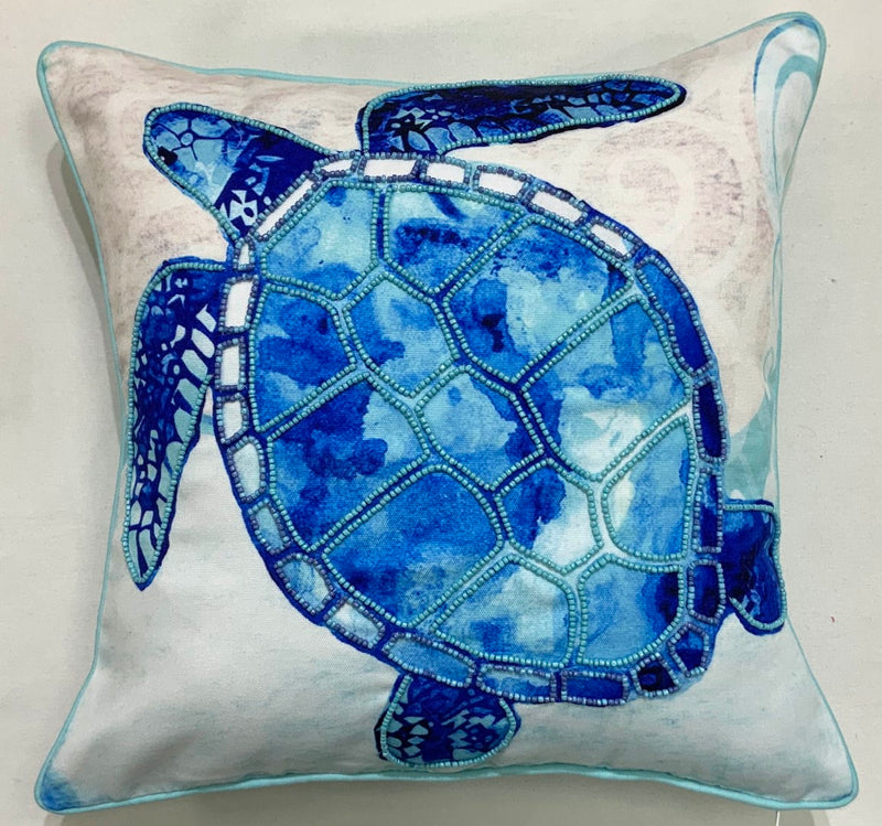 Ocean Turtle Pillow (Aqua Piped)