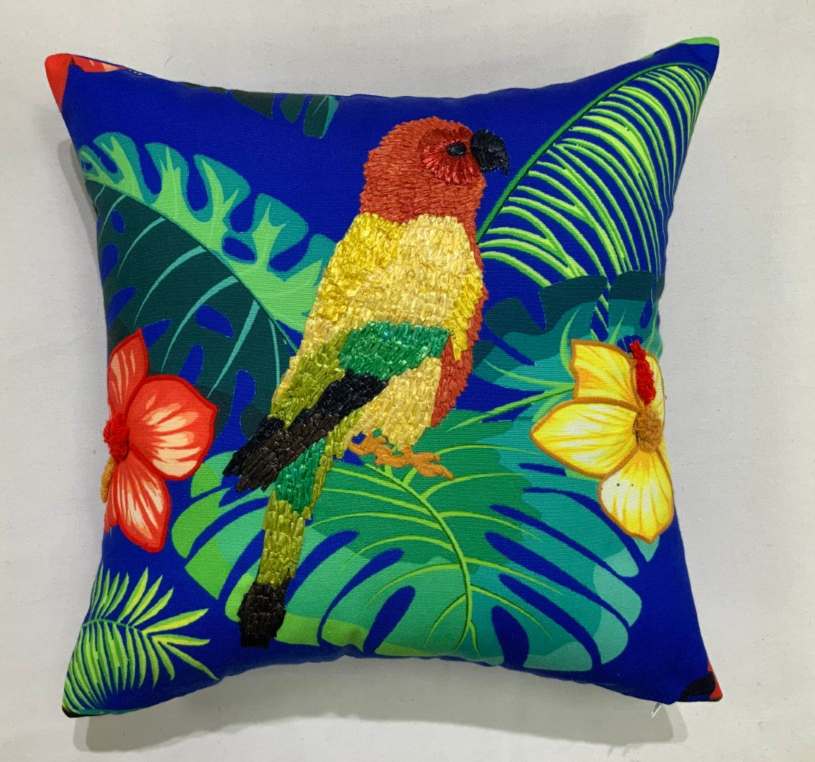 Tropical Parrot Pillow (Cobalt)