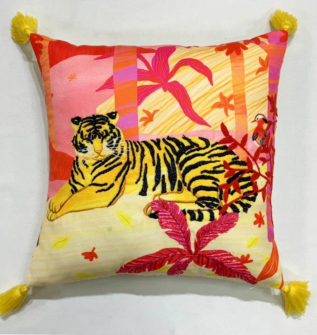 Sunset Tiger Pillow (Yellow Tassels)