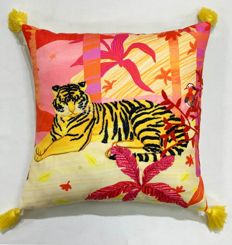Sunset Tiger Pillow (Yellow Tassels)