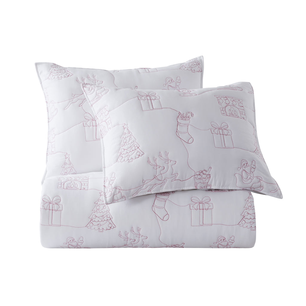 Santa Tree Brushed Microfiber Quilt Set – 3 Piece