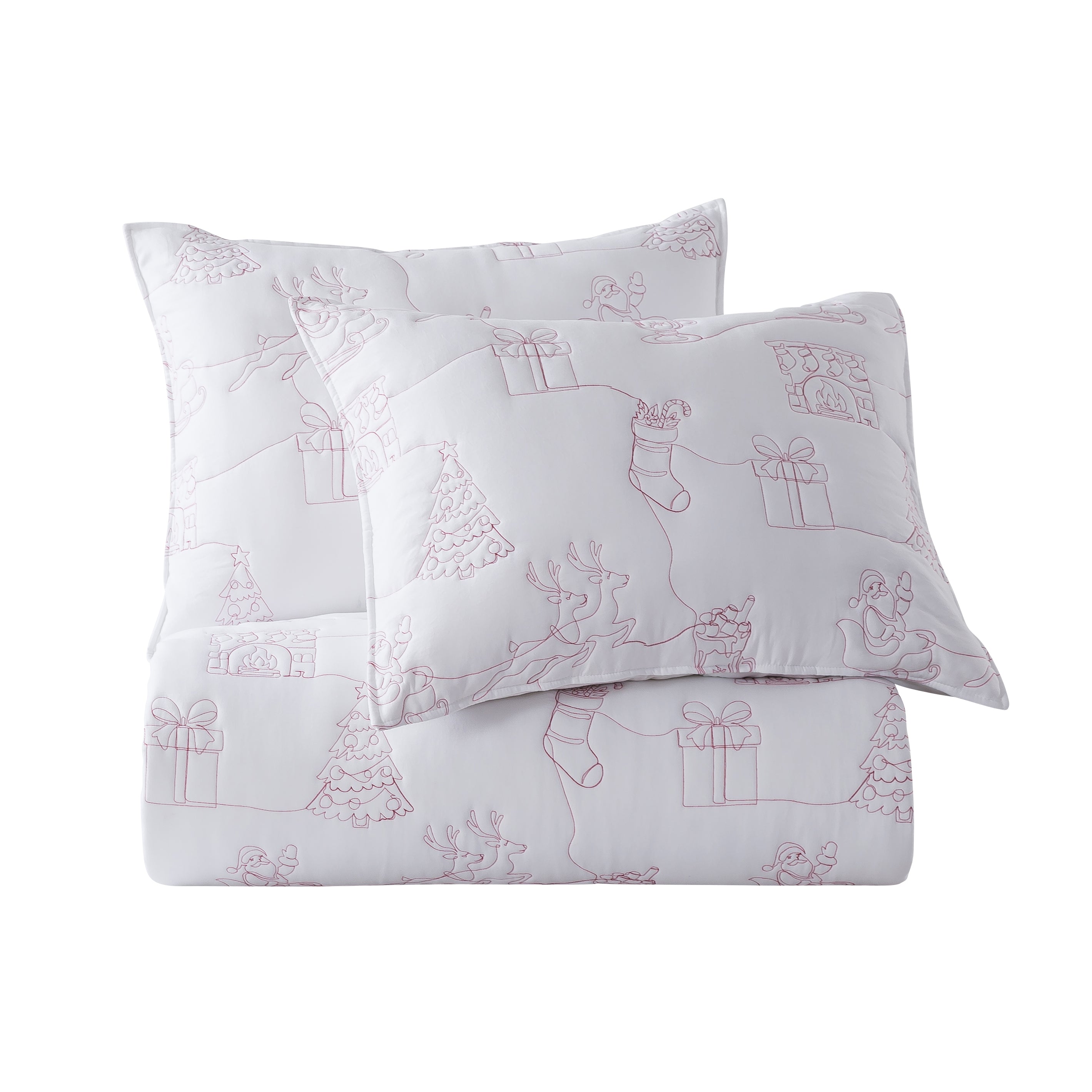 Santa Tree Brushed Microfiber Quilt Set – 3 Piece