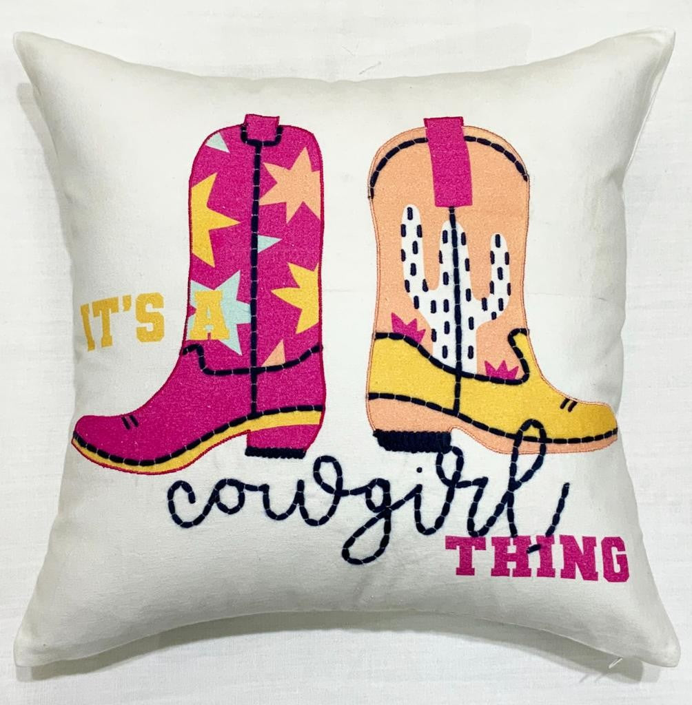 It’s a Cowgirl Thing — Embroidered Throw Pillow