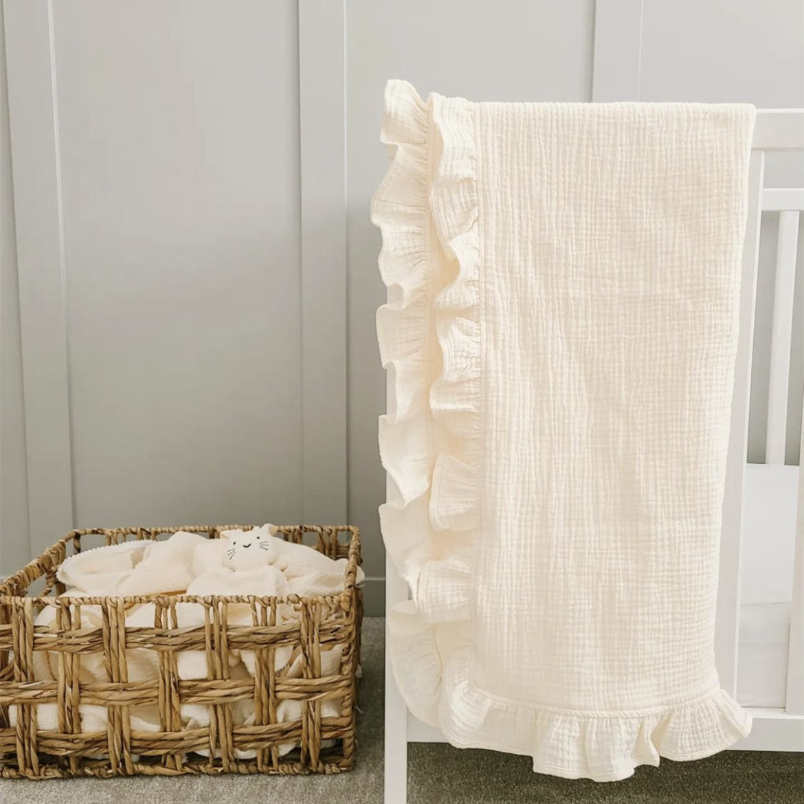 Cotton Muslin Swaddle Ruffle Baby Blanket - Janeen Home Shop